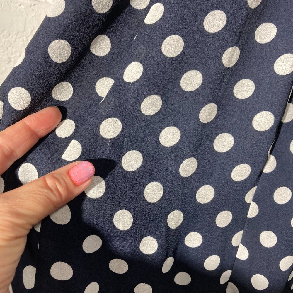 VINTAGE Brown Stone Studio Midi Dress Button Front Blue Polka Dot Cottage Sheer - Picture 12 of 13